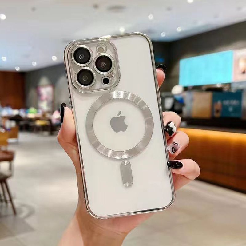 Luxury Plated Magnetic Phone Case for iPhone11 iPhone12 iPhone13 iPhone16 iPhone17, Built-in Lens Protector Clear TPU Soft Cover, 8 Colors Available