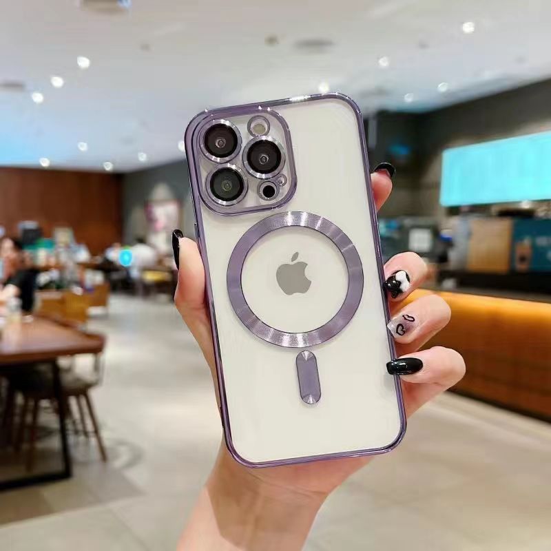 Luxury Plated Magnetic Phone Case for iPhone11 iPhone12 iPhone13 iPhone16 iPhone17, Built-in Lens Protector Clear TPU Soft Cover, 8 Colors Available
