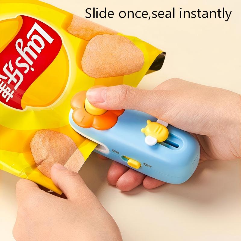 Dual-Purpose Mini Sealing Machine, Handheld Heat Sealer with Type-C Charging, Magnetic Adsorption, Reusable Bag Sealer for Food Preservation, Cute Flower Design