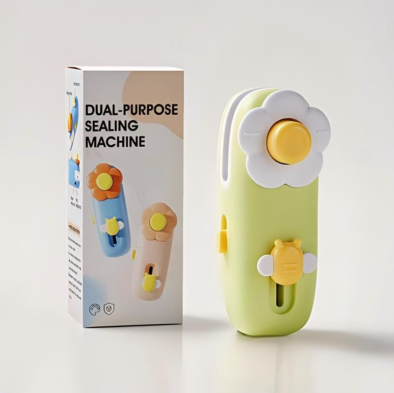 Dual-Purpose Mini Sealing Machine, Handheld Heat Sealer with Type-C Charging, Magnetic Adsorption, Reusable Bag Sealer for Food Preservation, Cute Flower Design