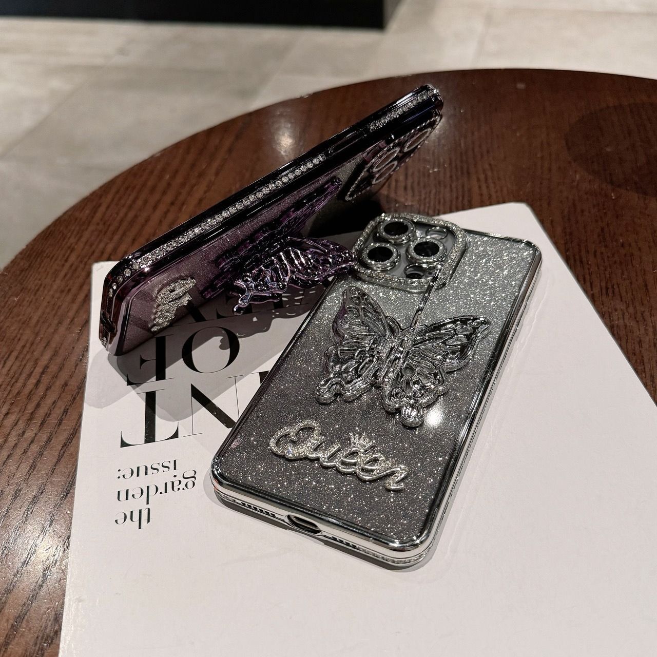 3D Bowknot Rhinestone Phone Case for iPhone11 iPhone12 iPhone13iPhone16iPhone17, Electroplated Silicone Shockproof Cover with Hidden Stand, Gradient Color Glitter Case for Girls