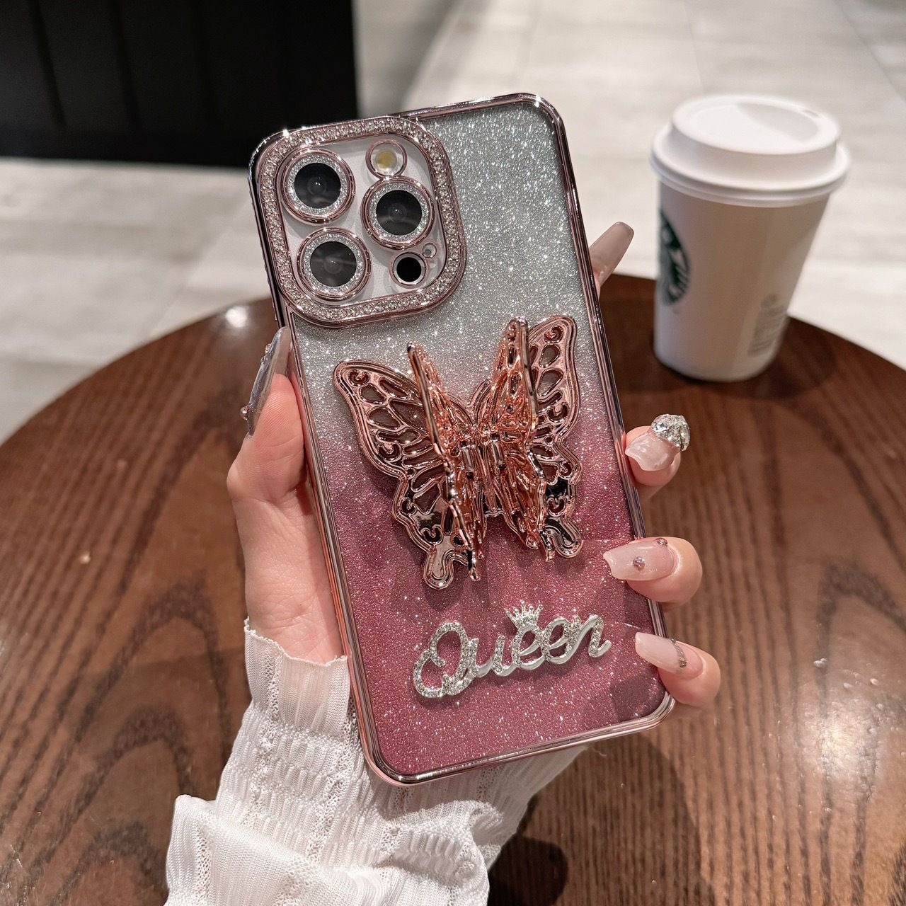 3D Bowknot Rhinestone Phone Case for iPhone11 iPhone12 iPhone13iPhone16iPhone17, Electroplated Silicone Shockproof Cover with Hidden Stand, Gradient Color Glitter Case for Girls