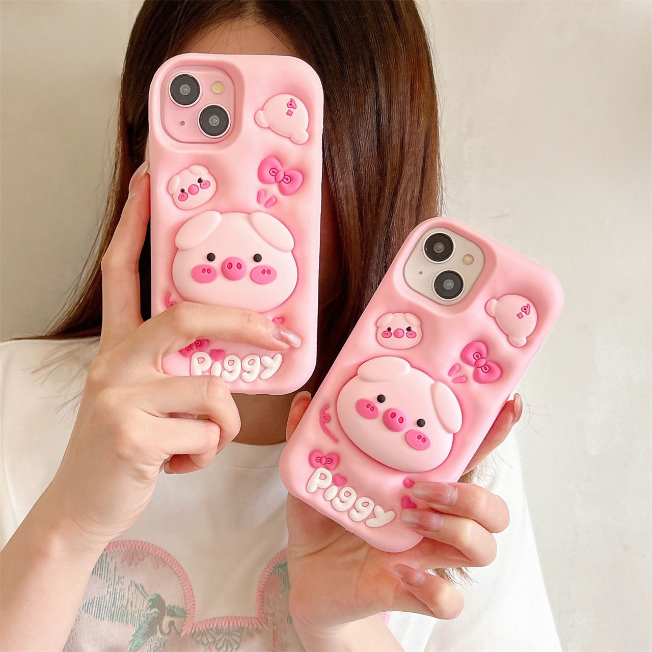 Cute 3D Pig Stand Phone Case for iPhone 17/16/15/14 Pro Max, Soft Silicone Shockproof Cover, Cartoon Protective Case for Girls