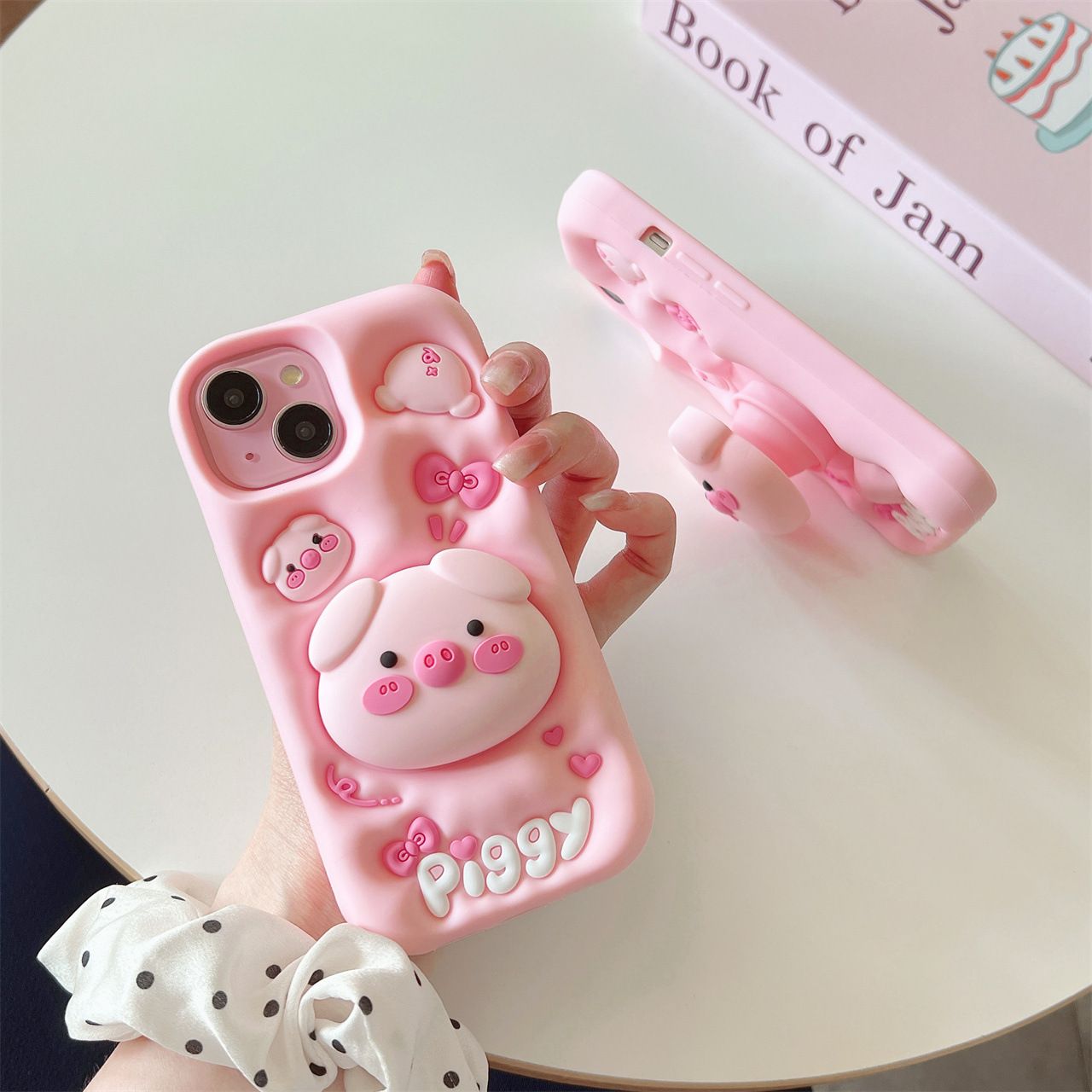 Cute 3D Pig Stand Phone Case for iPhone 17/16/15/14 Pro Max, Soft Silicone Shockproof Cover, Cartoon Protective Case for Girls