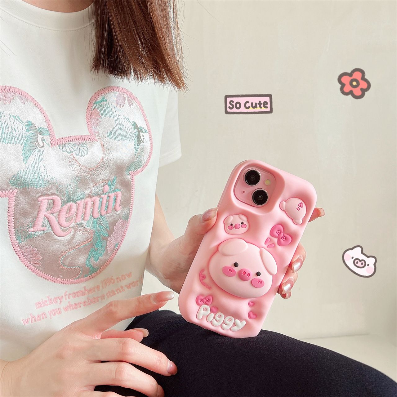 Cute 3D Pig Stand Phone Case for iPhone 17/16/15/14 Pro Max, Soft Silicone Shockproof Cover, Cartoon Protective Case for Girls
