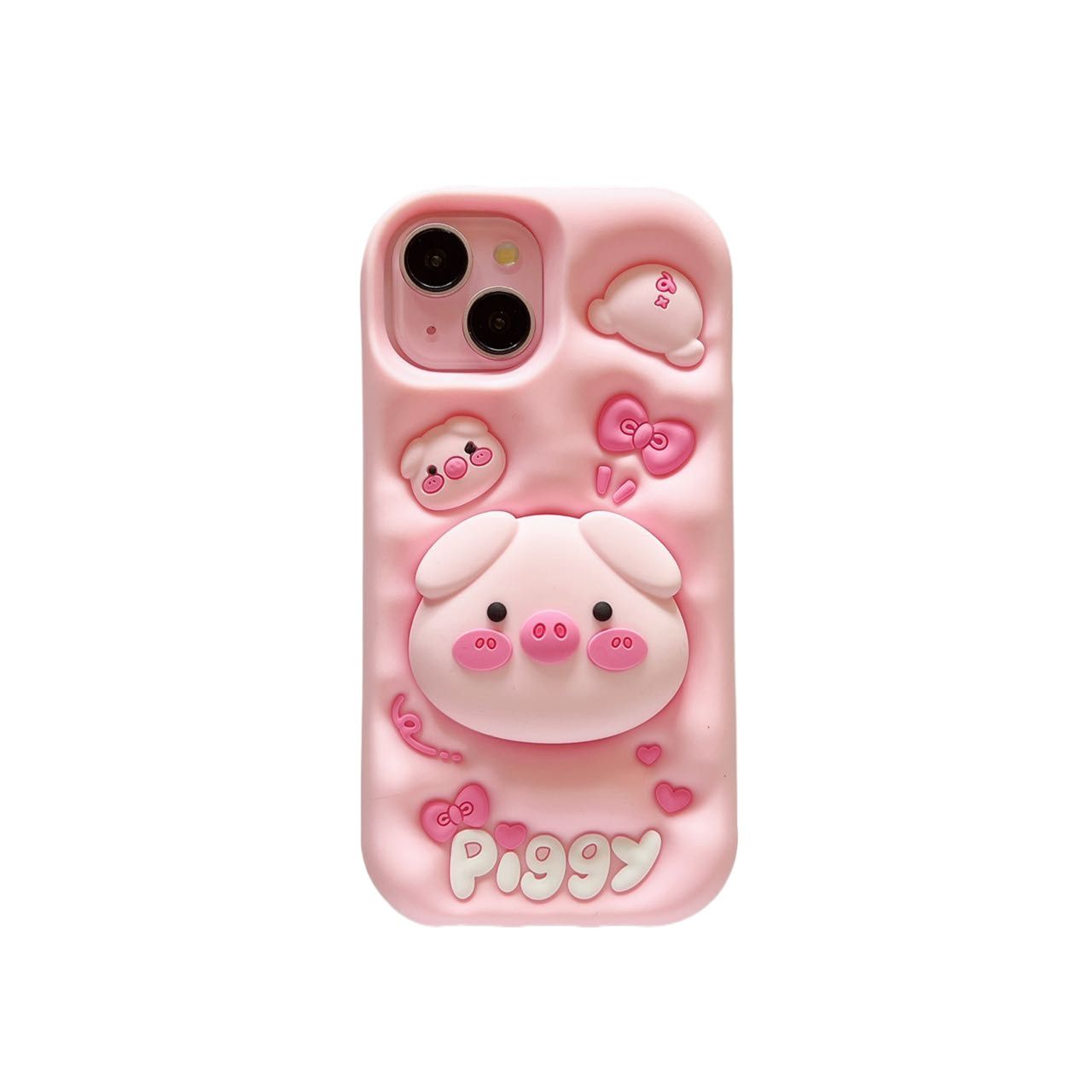 Cute 3D Pig Stand Phone Case for iPhone 17/16/15/14 Pro Max, Soft Silicone Shockproof Cover, Cartoon Protective Case for Girls