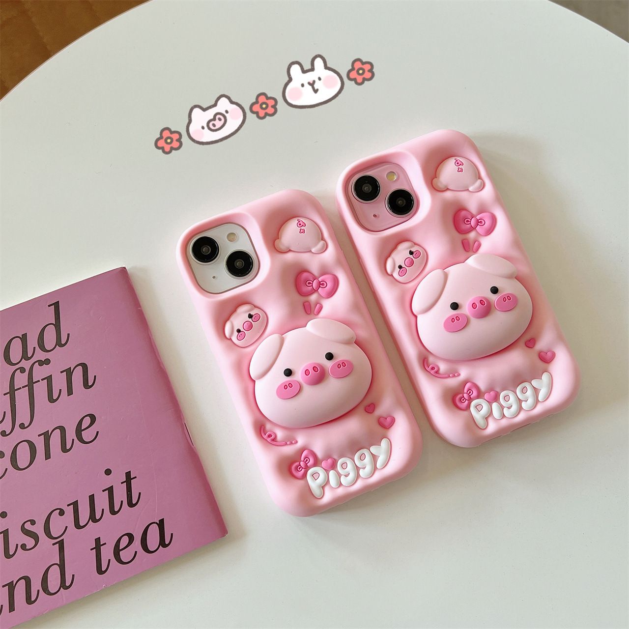 Cute 3D Pig Stand Phone Case for iPhone 17/16/15/14 Pro Max, Soft Silicone Shockproof Cover, Cartoon Protective Case for Girls