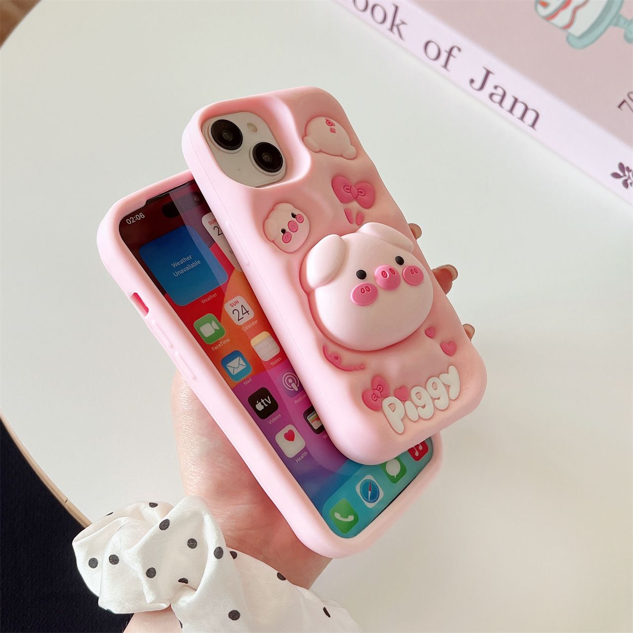 Cute 3D Pig Stand Phone Case for iPhone 17/16/15/14 Pro Max, Soft Silicone Shockproof Cover, Cartoon Protective Case for Girls