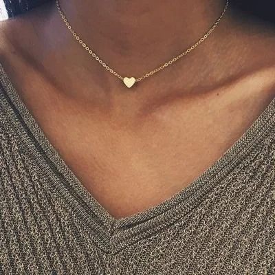 FBMWomen Necklace Tiny Heart Choker Chain Love Lady Necklace Pendant Girl Lover Gift Jewellery gold 44