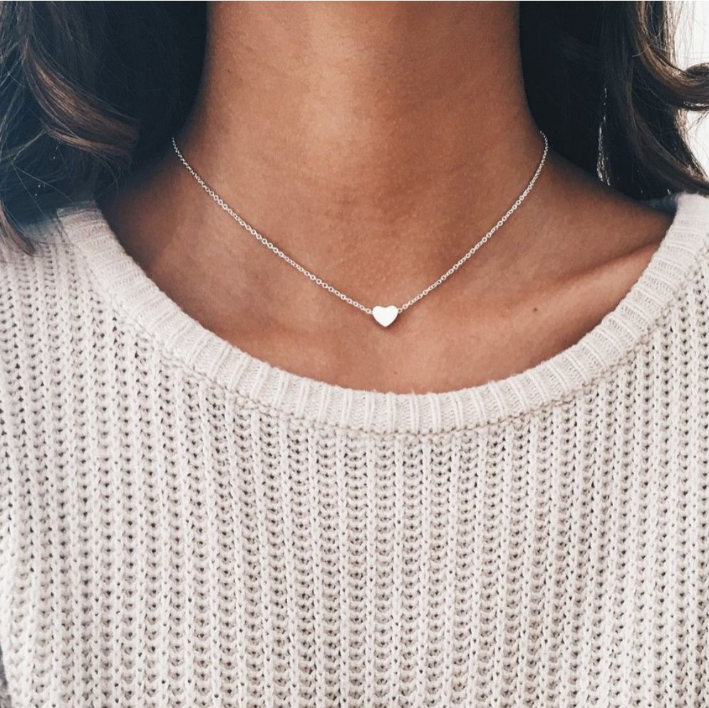FBMWomen Necklace Tiny Heart Choker Chain Love Lady Necklace Pendant Girl Lover Gift Jewellery gold 44