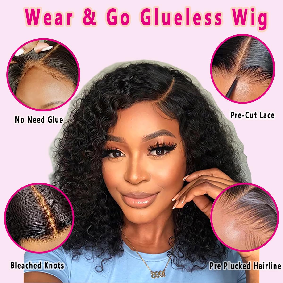 Pre Plucked Deep Wave Bob Wig Lace Front Wigs for Beginners Upgraded No Glue Pre Cut 4x4 Lace Closure Glueless Wigs for Black Women 12 Inch Black as picture