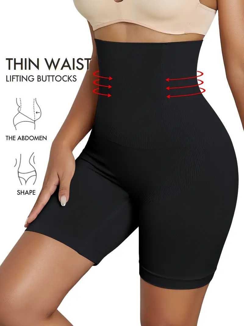 High Waist Shaping Boyshort Panties, Tummy Control Butt Lifting Slim Shorts, Women's Underwear & Shapewear Black S/XS