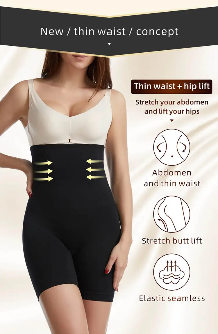 High Waist Shaping Boyshort Panties, Tummy Control Butt Lifting Slim Shorts, Women's Underwear & Shapewear Black S/XS