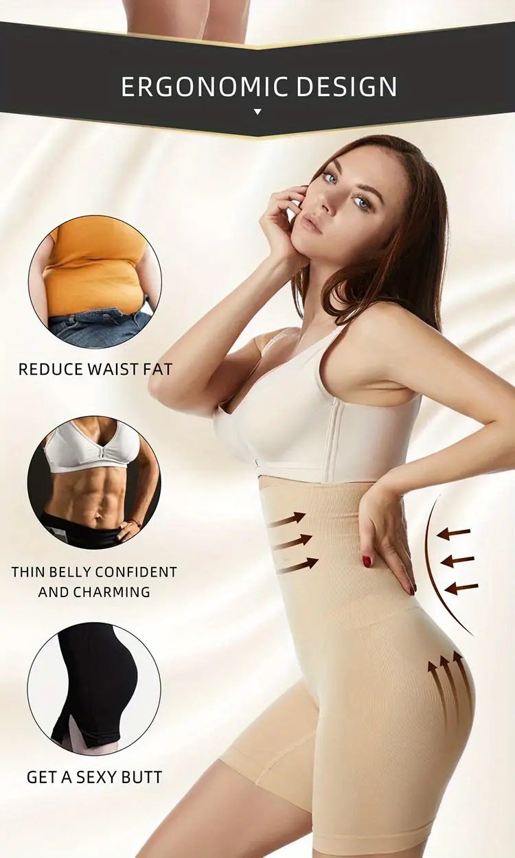 High Waist Shaping Boyshort Panties, Tummy Control Butt Lifting Slim Shorts, Women's Underwear & Shapewear Black S/XS