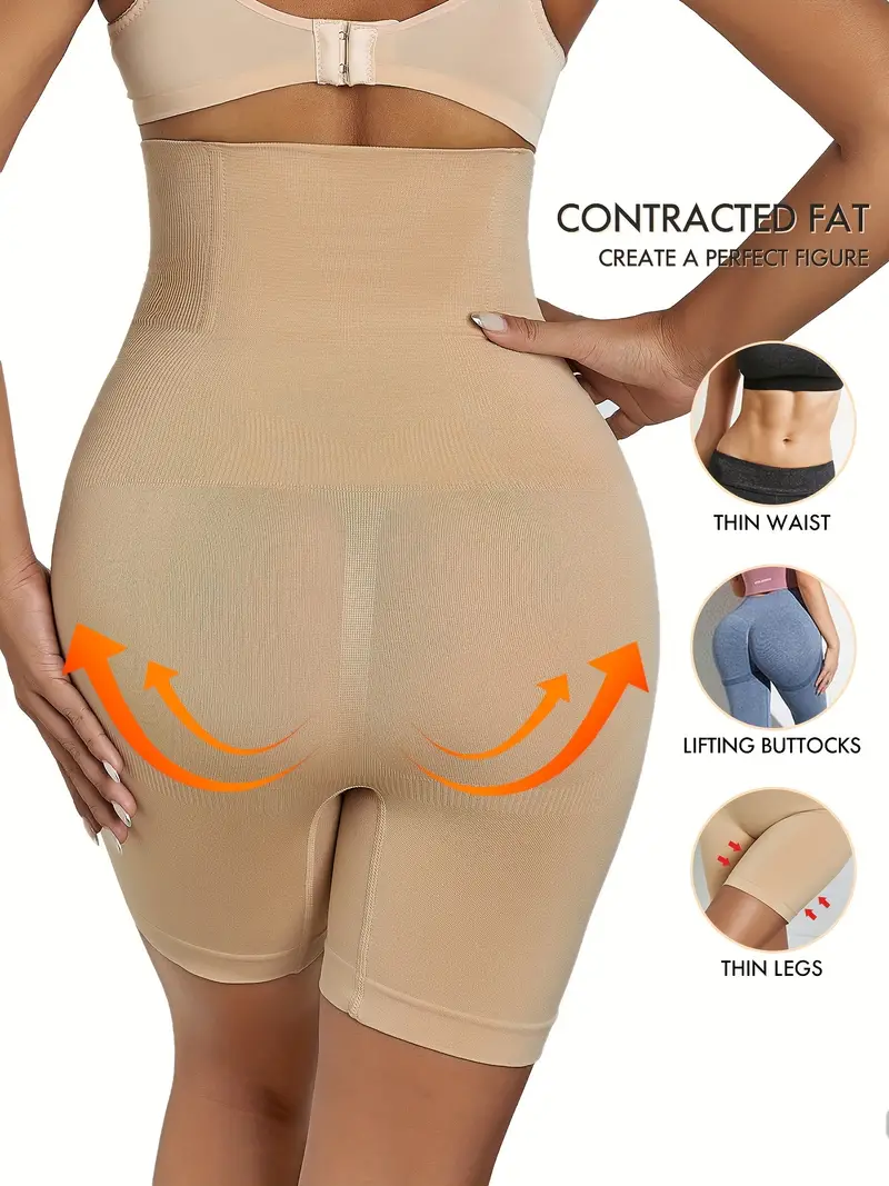 High Waist Shaping Boyshort Panties, Tummy Control Butt Lifting Slim Shorts, Women's Underwear & Shapewear Black S/XS