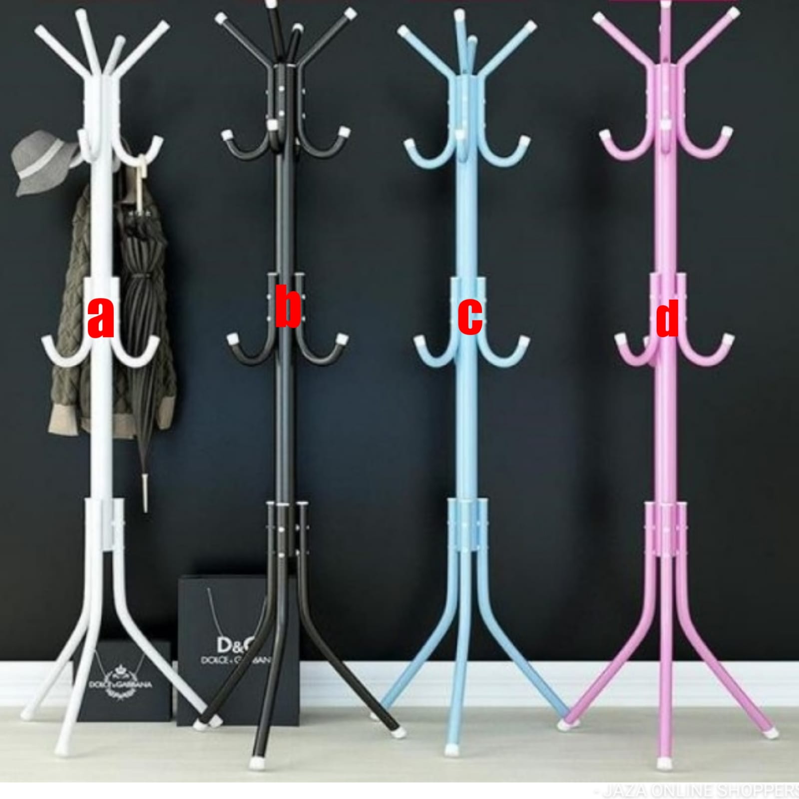 *COAT STAND*
➖ Available in Black,white and pink
➖Approximate size: 175×45cm
➖ Made of carbon steel
➖ Doesnt rust 
 Suitable for hanging coat, scarf, hand bags , caps
➖ Cute and classy

Payment:
▫️Sel
