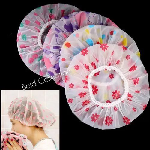 4pcs High Quality Shower Caps with Lace Trim - Thickened Single-Layer Hair Protection for Women, Vibrant Floral & Heart Patterns, Transparent Design for Visibility, Perfect for Showers or Hair Care