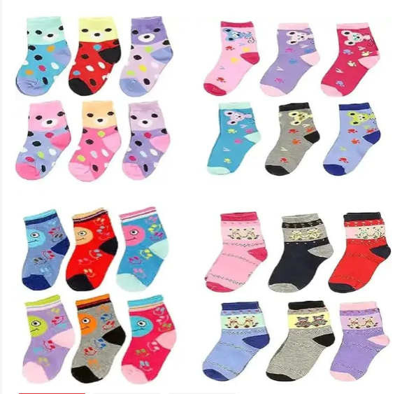 12 Pcs Kids Socks (1 Dozen) – Multicolor Cotton Socks for Ages 1–3 Years 🔥🔥