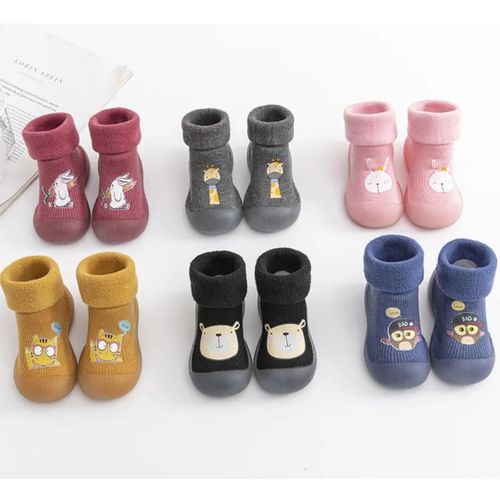 Non-Slip Baby/Toddler Sock Shoes with Soft Rubber Soles – Warm, Flexible Indoor Shoes for Infants & Toddlers (Sizes 12M to 2 Years)