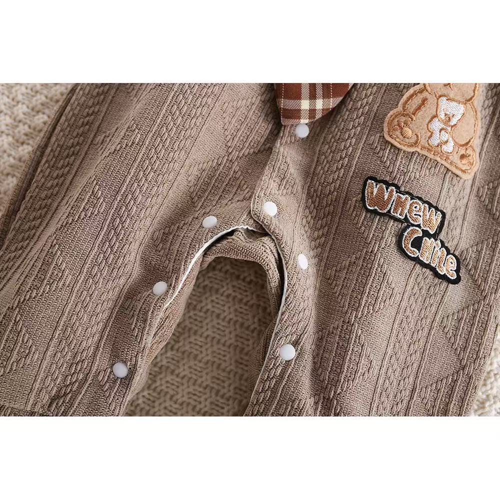 Catpapa 1-18M Boys' and Gentlemen's Hani Set Brown Striped jumpsuit+Bear Tie Baby Dress Set Newborn Full Moon Banquet Dress 0-1 Year Old Formal Occasion Dressing