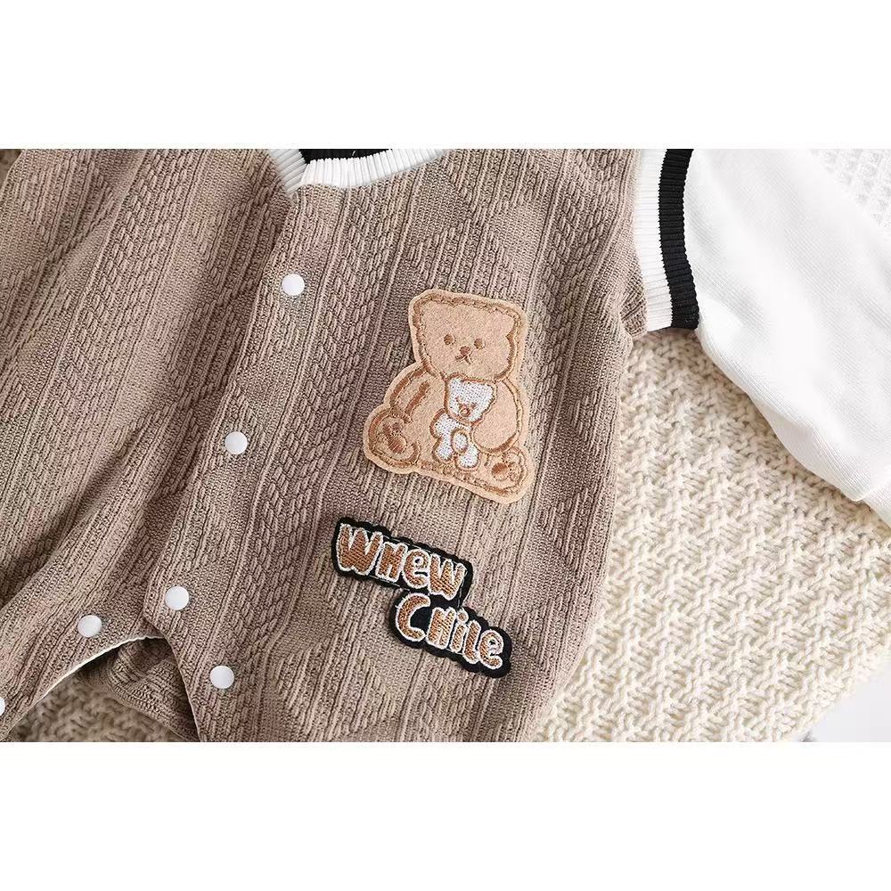 Catpapa 1-18M Boys' and Gentlemen's Hani Set Brown Striped jumpsuit+Bear Tie Baby Dress Set Newborn Full Moon Banquet Dress 0-1 Year Old Formal Occasion Dressing