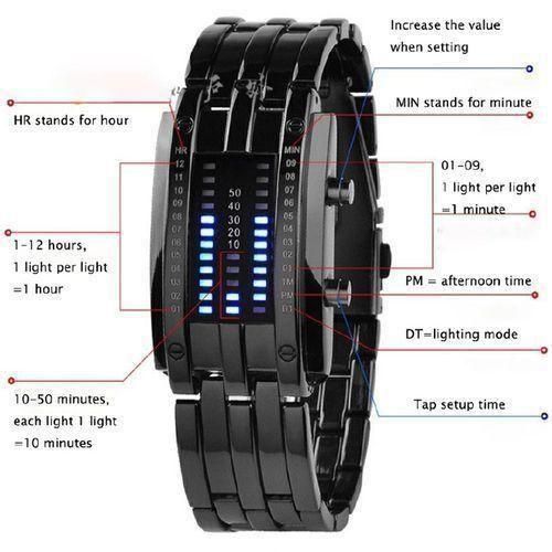 Binary Wristwatch Sport Watches Luminous LED Date Displays Waterproof Watches