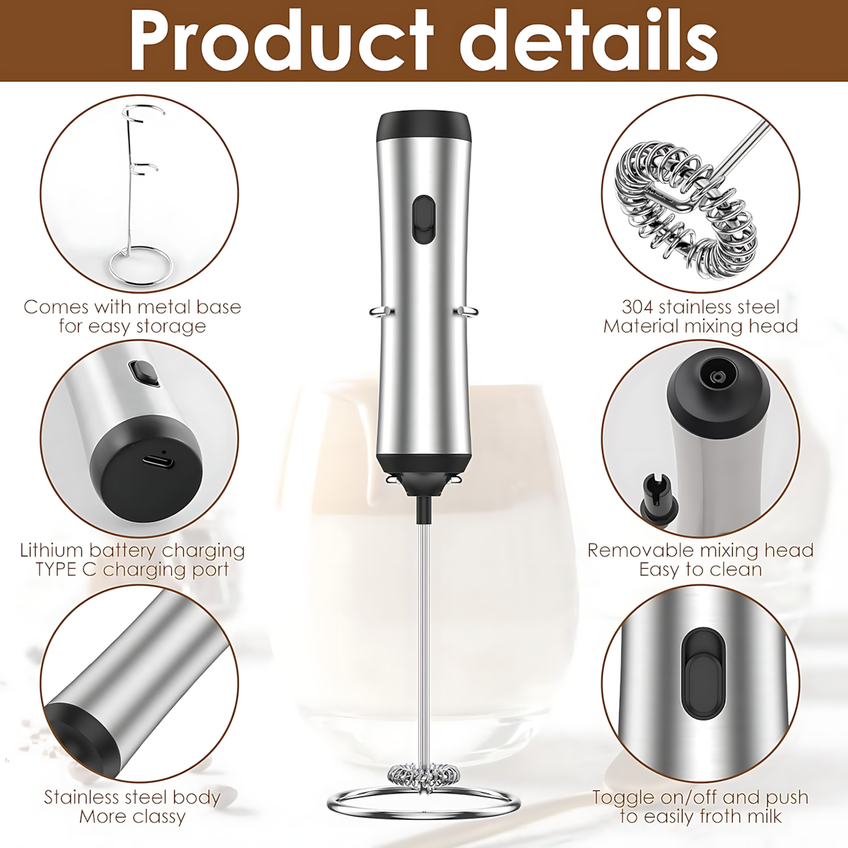 Redisson Rechargeable Portable Milk Frother And Egg Whisk Coffee Frother