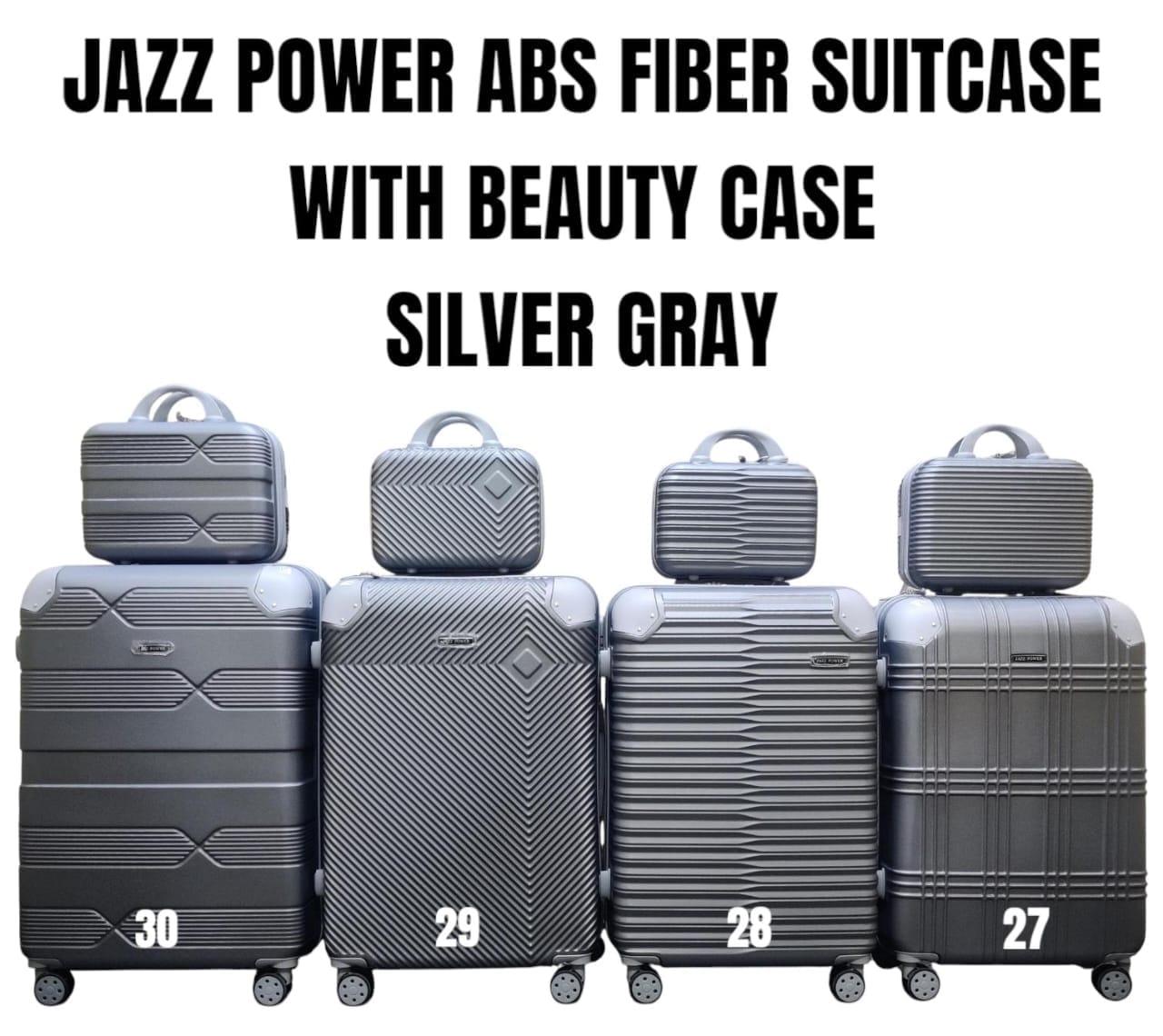 JAZZ ABS FIBER SUITCASE – 4 IN 1 SET
WITH BEAUTY CASE | DH2322
Travel smart, stylish, and fully organized with this premium 4-in-1 suitcase set – perfect for every journey!
✨ What’s Included:
✔️ Size