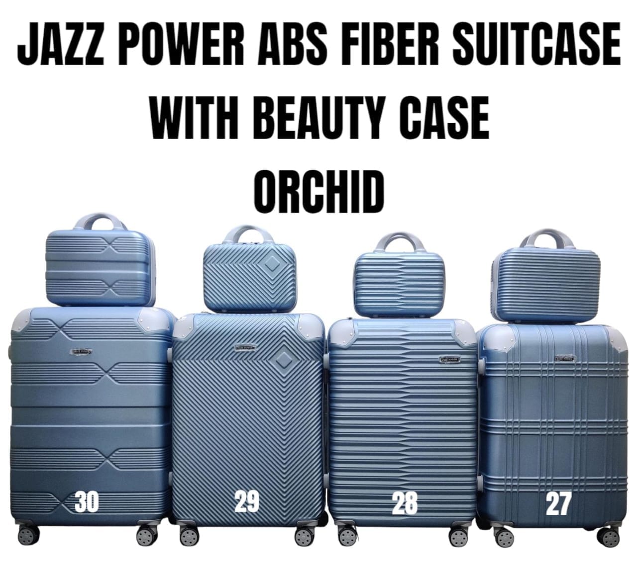 JAZZ ABS FIBER SUITCASE – 4 IN 1 SET
WITH BEAUTY CASE | DH2322
Travel smart, stylish, and fully organized with this premium 4-in-1 suitcase set – perfect for every journey!
✨ What’s Included:
✔️ Size