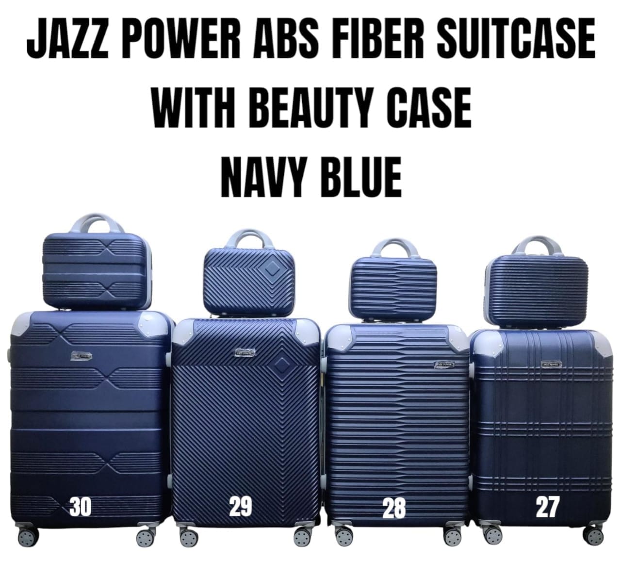 JAZZ ABS FIBER SUITCASE – 4 IN 1 SET
WITH BEAUTY CASE | DH2322
Travel smart, stylish, and fully organized with this premium 4-in-1 suitcase set – perfect for every journey!
✨ What’s Included:
✔️ Size