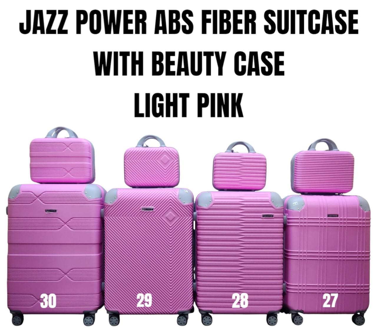 JAZZ ABS FIBER SUITCASE – 4 IN 1 SET
WITH BEAUTY CASE | DH2322
Travel smart, stylish, and fully organized with this premium 4-in-1 suitcase set – perfect for every journey!
✨ What’s Included:
✔️ Size