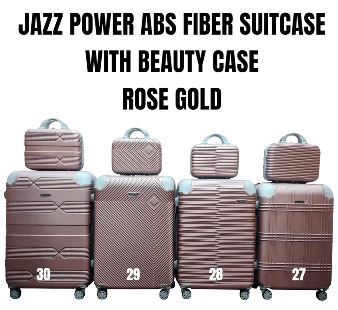 JAZZ ABS FIBER SUITCASE – 4 IN 1 SET
WITH BEAUTY CASE | DH2322
Travel smart, stylish, and fully organized with this premium 4-in-1 suitcase set – perfect for every journey!
✨ What’s Included:
✔️ Size