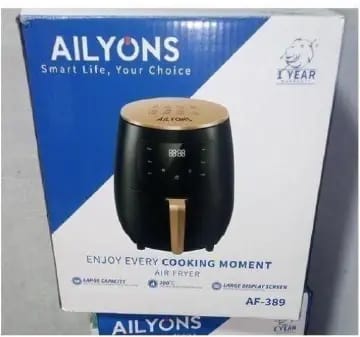 Ailyons AF-389 is a digital air fryer designed for healthy, oil-free cooking. 
Technology: Uses rapid air circulation technology to fry, bake, grill, and roast meals. 
Capacity & Power: Features a 5l
