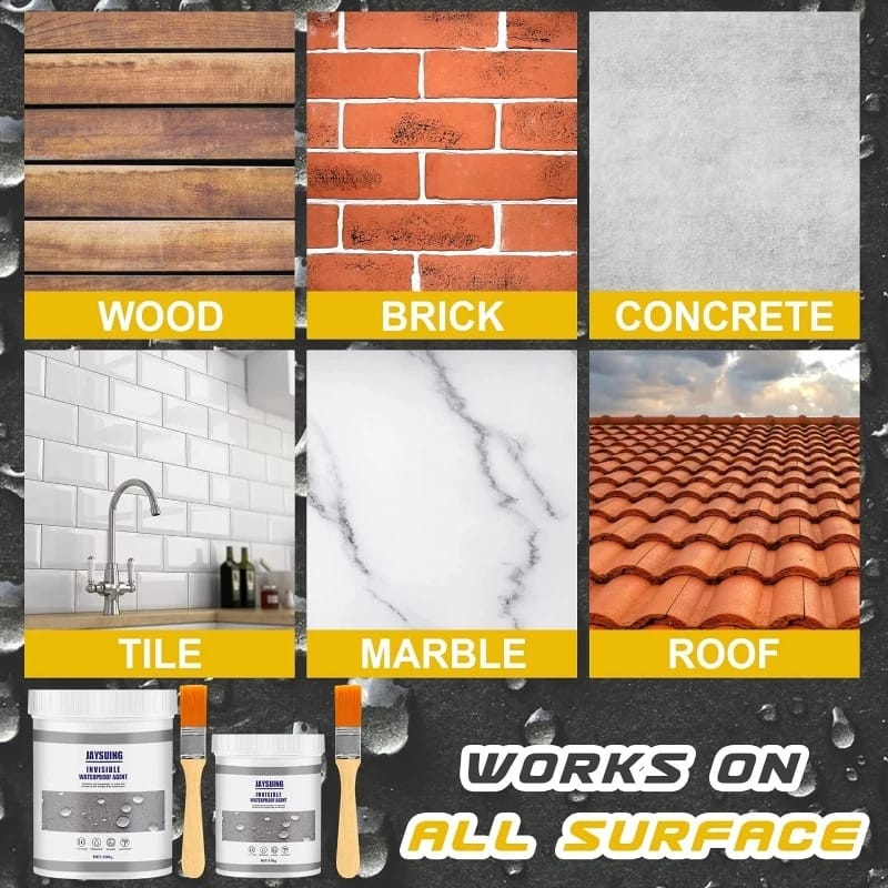 300g Invisible Waterproof Sealant glue transparent, water-based, rubber-based sealant designed to penetrate joints, cracks, and leaks. 
Surface Compatibility: Suitable for use on wood, brick, concrete