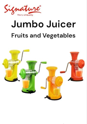 Signature Manual Fruits and Vegetables Jumbo Juicer. 
It is a hand-operated juicer that requires no electricity. 
The juicer features a vacuum locking system to hold it securely to surfaces during ope