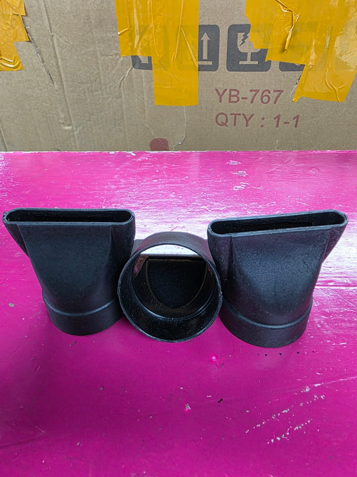 hair dryer concentrator nozzles, which are attachments used to direct airflow for styling. 
They are typically made of durable, heat-resistant plastic. 
The set includes different nozzle widths to pro