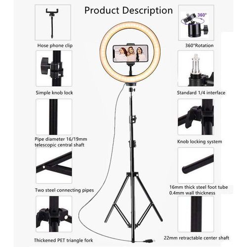 14 INCH Circular Selfie LED Fill Ring Light with 2.1M Stand And Cell Phone Holder For Live Stream/Makeup Live Broadcast Dimmable LED RingLight 3 Color Modes 10 Brightness Level For YouTube Live TikTok