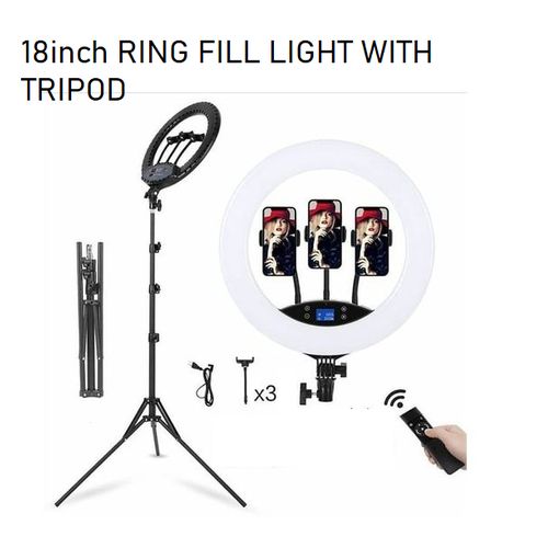 18 Inch Selfie LED Ring Light with 2.1M Stand And 3 Phone Holder  For Live Stream/Makeup Live Broadcast Dimmable LED RingLight 3 Color Modes 10 Brightness Level For YouTube Live TikTok