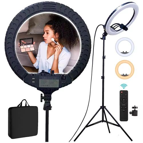 22 Inch Selfie LED Ring Light with 2.1M Stand And 3 Phone Holder  For Live Stream/Makeup Live Broadcast Dimmable LED RingLight 3 Color Modes 10 Brightness Level For YouTube Live TikTok