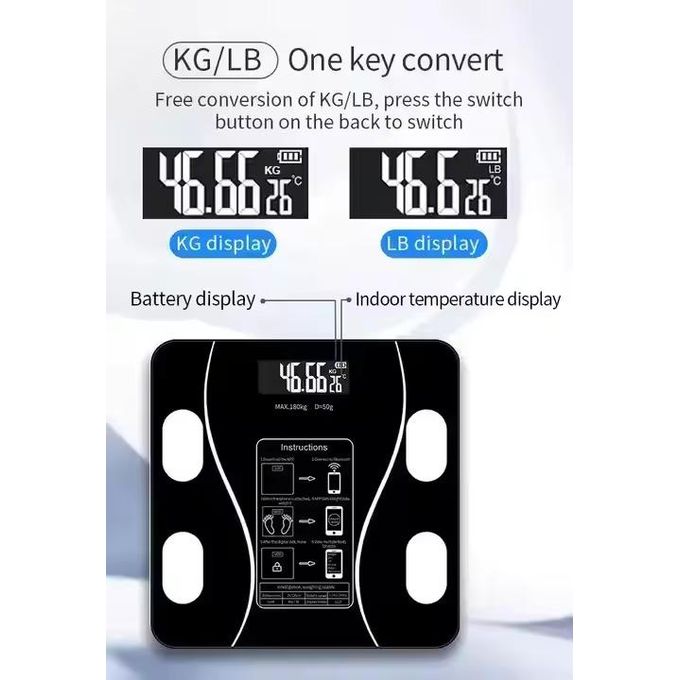 Bluetooth Bathroom Rechargeable Weighing Scale With Temperature CheckIntelligent Digital Bathroom Weigh Scale Body Fat Scale