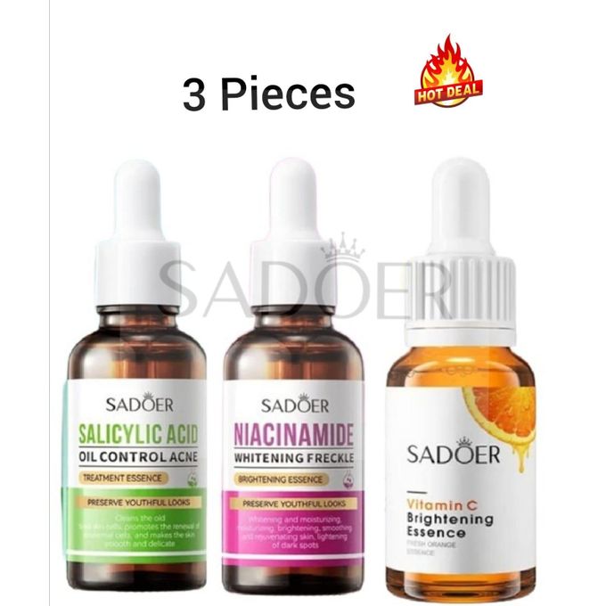 SADOER 3 in 1, Niacinamide Brightening Serum Vitamin C Brightening Essence + Salicylic Acid Acne Treatment Essence