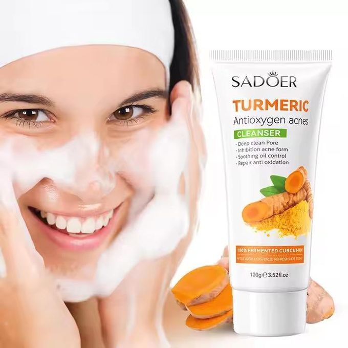 5 in 1 Turmeric Set, Tumeric Cleanser + Face Serum +Face Toner + Face Cream + Tumeric Soap, with brightening effect Helps in Preventing Acne, Sooth, Hydrate, Lighjten Acne Marks