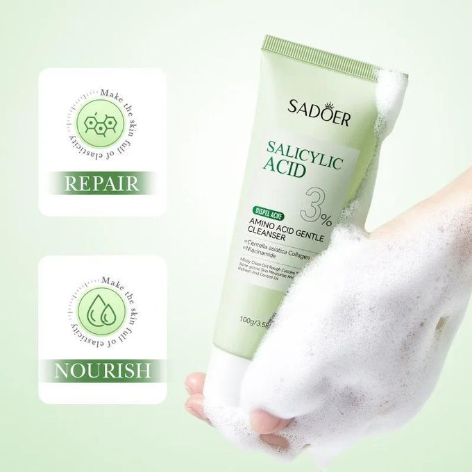 SADOER Salicylic Acid Repair Cleanser,With Contains Centella Asiatica, Niacinamide and Collagen Pimples Remover,Skin Barrier Repair for Acne Prone Sensitive Skin Care, Clogged Pores, Oily Skin