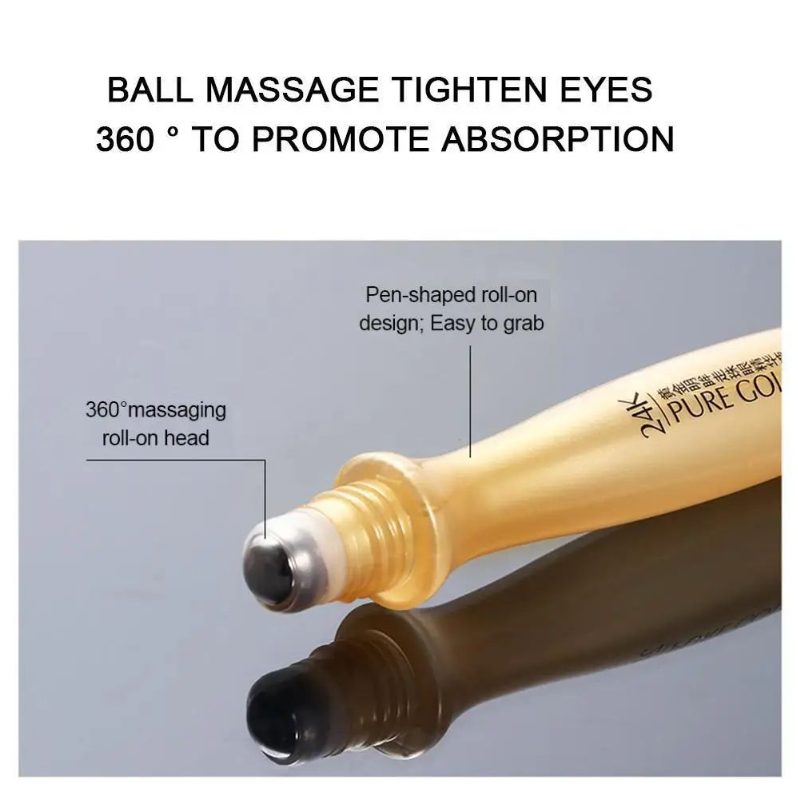 24K Gold Bright Eye Roller Eye Cream Hydrating Moisturizing Eye Serum Eye Care Dark Circles Removal Anti Eye Bags 15ml