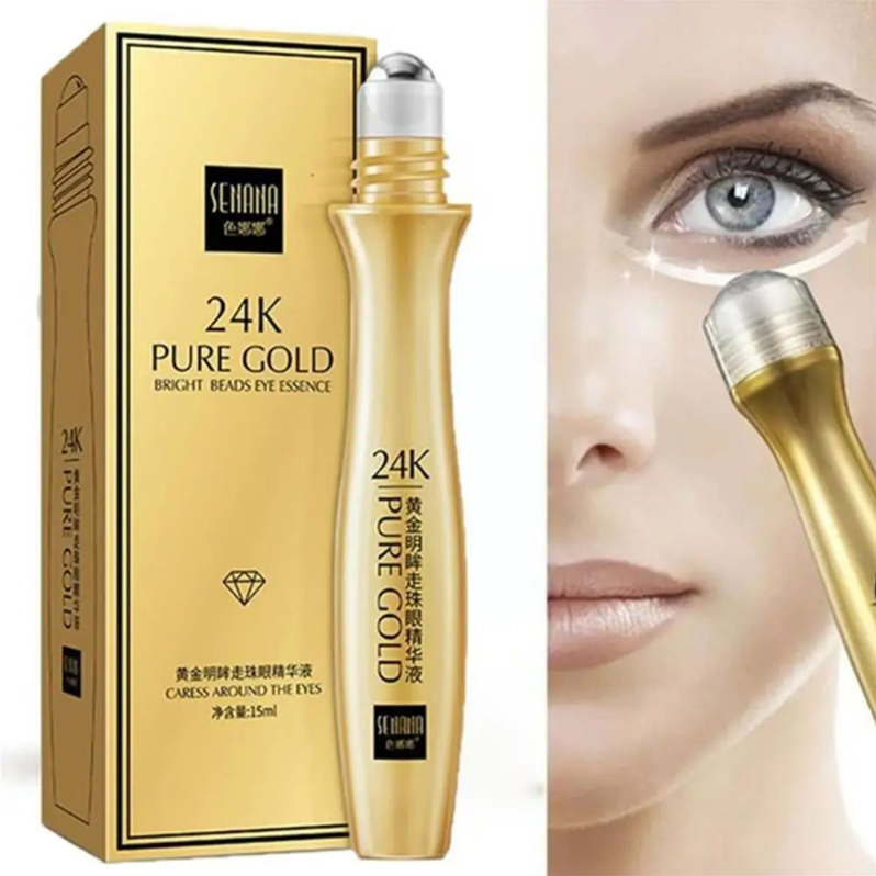 24K Gold Bright Eye Roller Eye Cream Hydrating Moisturizing Eye Serum Eye Care Dark Circles Removal Anti Eye Bags 15ml
