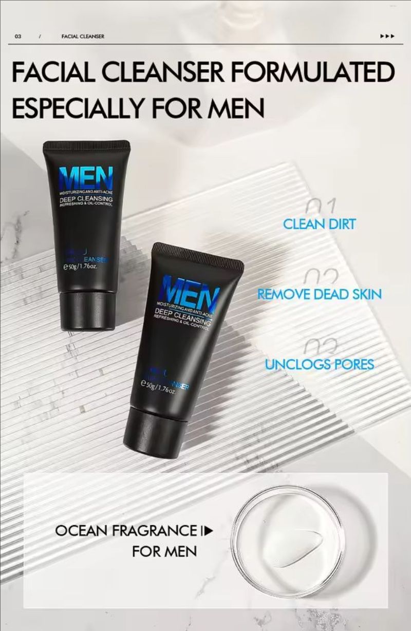 Men Facial Cleanser Face Wash Moisturizing Man Skin Care Oil Control Blackhead Remove Scrub Cosmetics Deep Norishing 50g