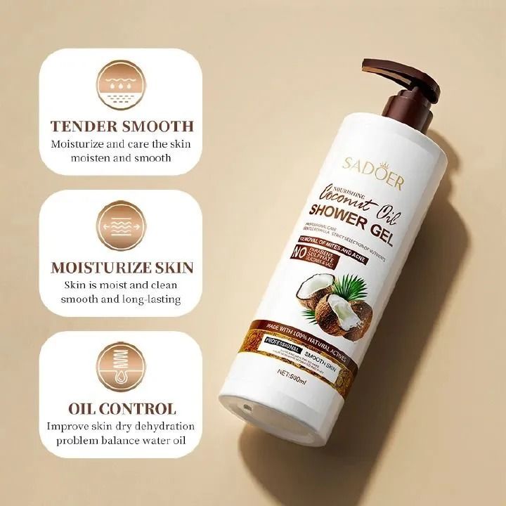 SADOER Coconut Body Wash Amino Acid Clean gently Nourishing skin Moisturizing Fragrance Shower Gel remove dirt Remove mites Moisturize the cuticle grease control 500ml shower gel