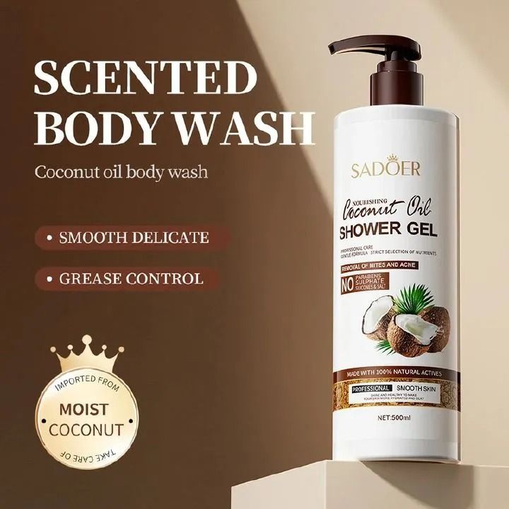 SADOER Coconut Body Wash Amino Acid Clean gently Nourishing skin Moisturizing Fragrance Shower Gel remove dirt Remove mites Moisturize the cuticle grease control 500ml shower gel