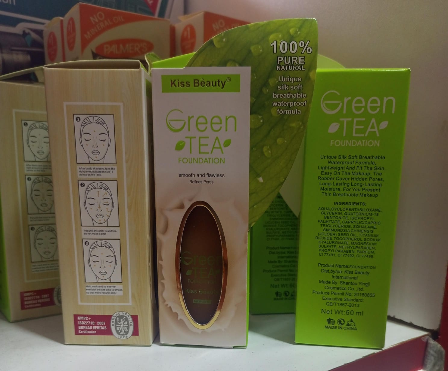 Kiss beauty foundation Kiss Beauty green Tea Foundation smooth and flawless refines pores 100% pure natural unique silk soft breathable waterproof formula makeup Foundation