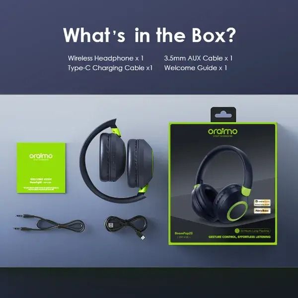 Oraimo BoomPop 2S Headphone OHP-610S.Powerful Deep Bass Wireless Headset,upto 60 hrs play time,long lasting and durable,compatible with all devices Oraimo headphones